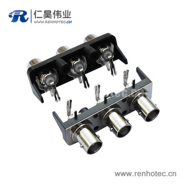EB-001-0007 BNC插座1X3黑色塑膠外殼絕緣直式母頭PCB板端