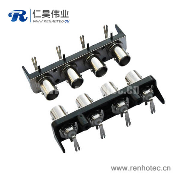 EB-001-0011 bnc多孔視頻連接器4同軸塑膠外殼彎式射頻母頭PCB板端