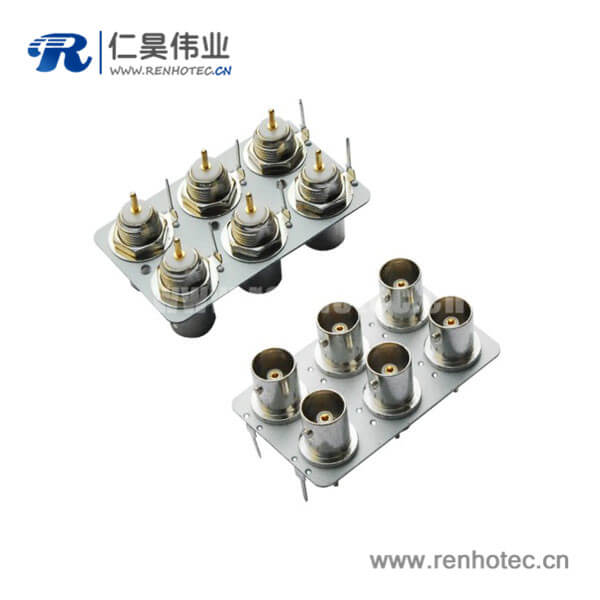 EB-001-0019 BNC連接器直式母頭接pcb插座6孔同軸射頻接頭