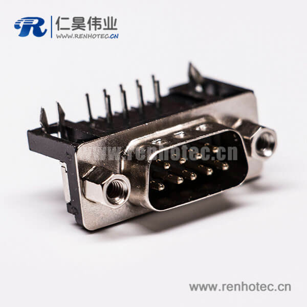 13 D-sub 9針公插芯彎頭沖針接PCB板黑膠連接器