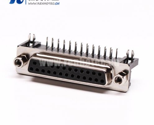 D?Sub?25PIN連接器母座彎式沖針鉚鎖接PCB板