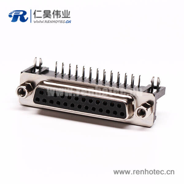 D?Sub?25PIN連接器母座彎式沖針鉚鎖接PCB板