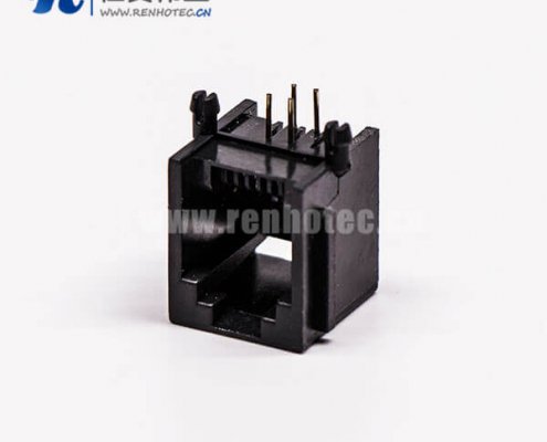 rj45連接器4P網絡黑色全塑單口不帶燈90°接PCB板