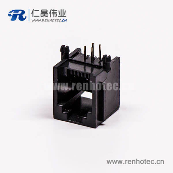 2 rj45連接器4P網絡黑色全塑單口不帶燈90°接PCB板