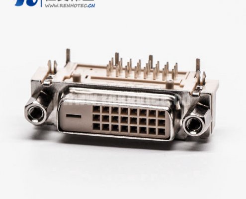 dvi彎座24+1d型連接器母頭帶螺母帶魚叉接PCB板