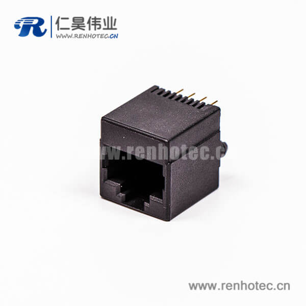 3 rj45母座黑色全塑單口4P金針直式接PCB板網口