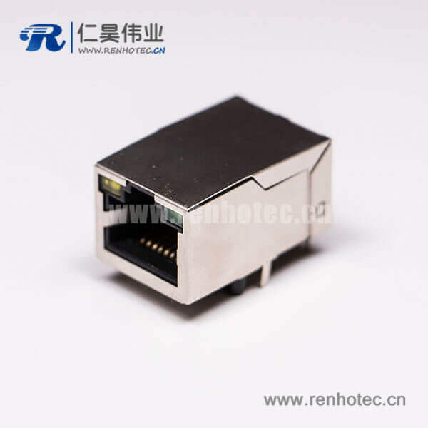 35 rj45單口網線接口8P8C 帶燈帶屏蔽接PCB板