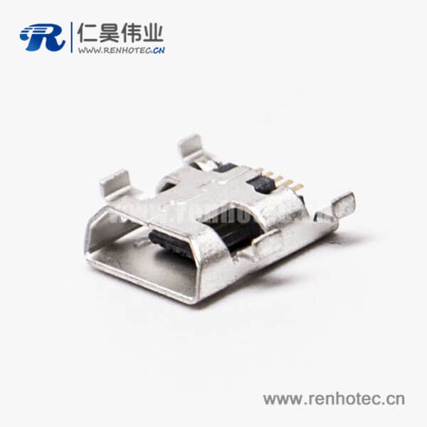 KY-MICRO-05T43 micro接口 usb母座5針SMT沉板H1.60 B型四腳DIP7.15