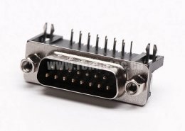 D-Sub15連接器插座公頭彎式90°黑膠鉚鎖接PCB板