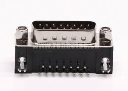 D-Sub15連接器插座公頭彎式90°黑膠鉚鎖接PCB板