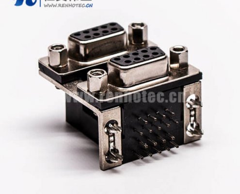 雙層d sub連接器9針母對(duì)母鉚鎖黑膠接PCB板