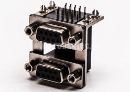 雙層d sub連接器9針母對母鉚鎖黑膠接PCB板