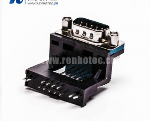 D-Sub連接器9針公對高架5.8鉚鎖黑膠接PCB板