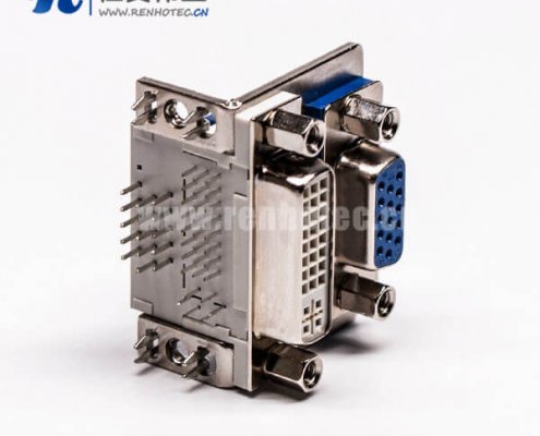 DVI接口與15針接口雙胞胎藍膠彎式母頭接PCB板連接器