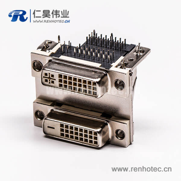 66 DVI 24 1與24 5針雙胞胎白膠彎式魚叉腳母頭接PCB板連接器