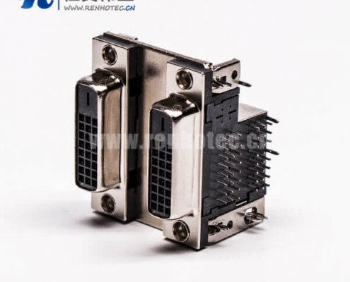 DVI24+1連接器雙胞胎母頭彎式魚叉插PCB板連接器