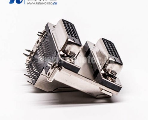DVI24+1連接器雙胞胎母頭彎式魚叉插PCB板連接器