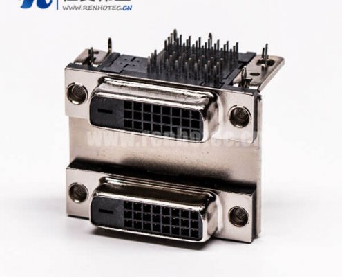 DVI24+1連接器雙胞胎母頭彎式魚叉插PCB板連接器