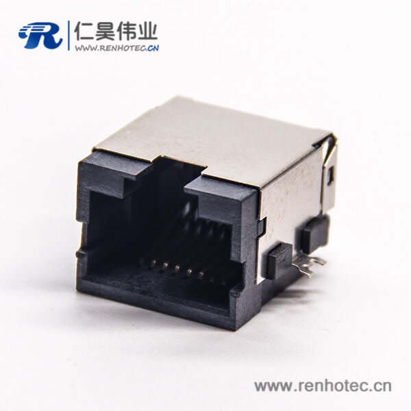 rj45母座單端口彎式8p8cSMT沉板貼板接PCB帶屏蔽 rj45母座單端口彎式8p8cSMT沉板貼板接PCB帶屏蔽