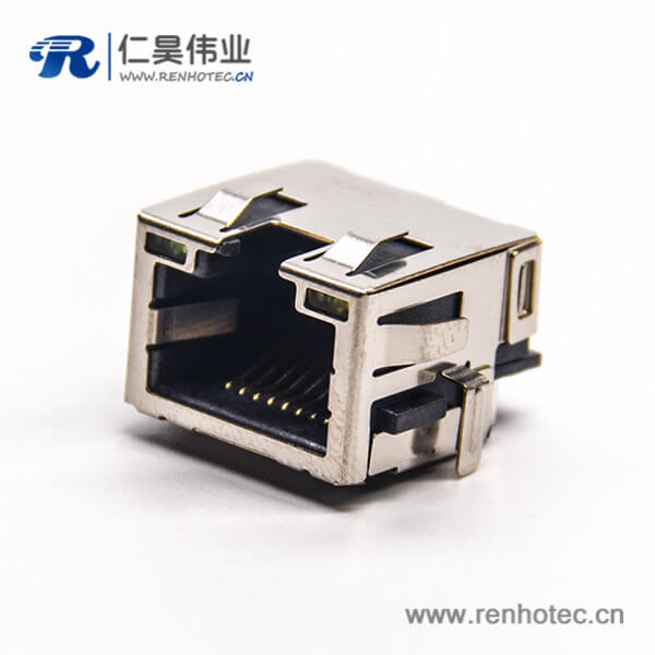 屏蔽rj45母座彎式沉板插板連接器帶燈帶彈片 屏蔽rj45母座彎式沉板插板連接器帶燈帶彈片