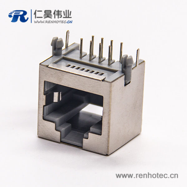 rj45連接器8p8c彎式插PCB板帶屏蔽不帶燈 rj45連接器8p8c彎式插PCB板帶屏蔽不帶燈
