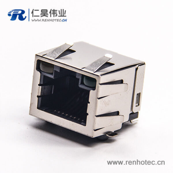 帶燈rj45屏蔽插座90度smt接PCB板帶燈帶彈片 帶燈rj45屏蔽插座90度smt接PCB板帶燈帶彈片