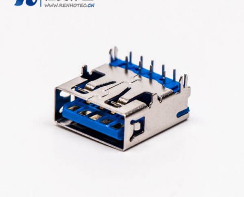 usb3.0藍(lán)色接口type a母座彎頭穿孔插板帶魚叉腳