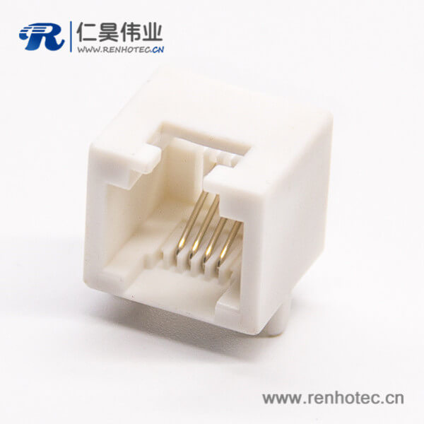 4針rj14網絡模塊化連接器彎式接板DIP不帶屏蔽白色全塑
