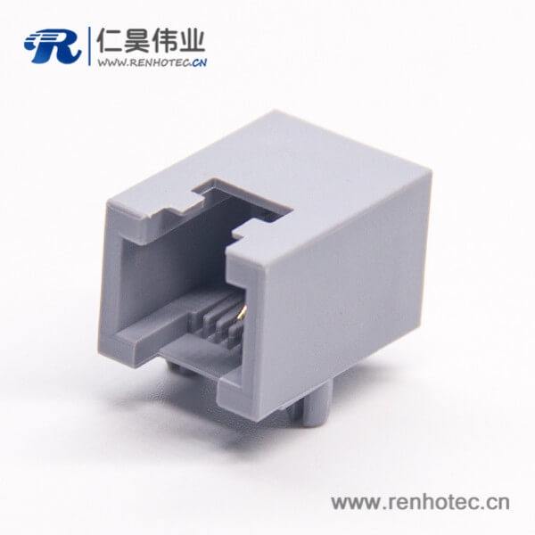 RJ11 6P2C灰色全塑模塊化連接器彎式插PCB板 RJ11 6P2C灰色全塑模塊化連接器彎式插PCB板