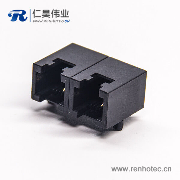 rj11雙口1*2彎式6p2c模塊化連接器黑色全塑外殼插板 rj11雙口1*2彎式6p2c模塊化連接器黑色全塑外殼插板
