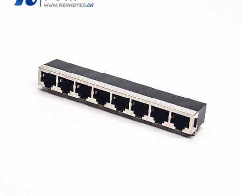 8口rj45插座全屏蔽以太網連接器彎式插板1*8