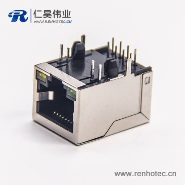 rj45連接器8p8c彎式帶燈全屏蔽模塊化連接器插板