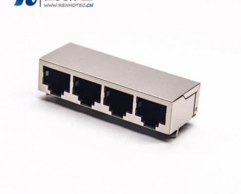 rj45插座8p8c封裝網絡模塊化連接器90度全屏蔽式插板