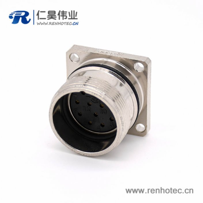 工業連接器母頭 M623 直式接線12芯方型四孔法蘭插座