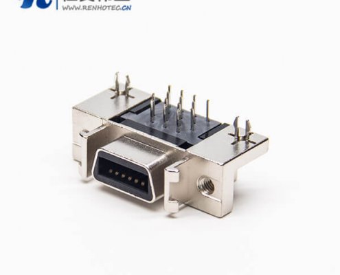 SCSI母座連接器14pin彎式90度插板式帶魚叉腳接PCB板