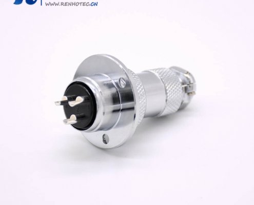 GX20航空連接器3芯母插頭轉公插座常規款直式法卡蘭安裝焊線