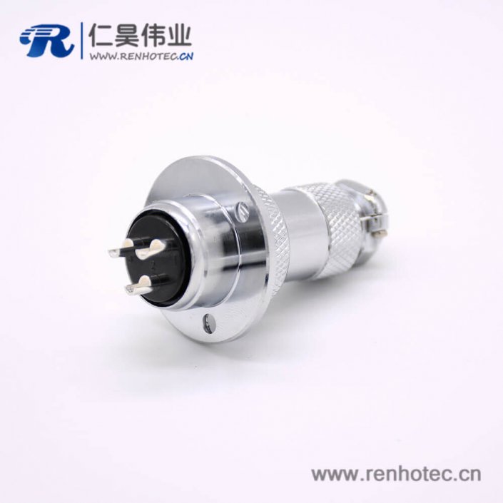 GX20航空連接器3芯母插頭轉公插座常規款直式法卡蘭安裝焊線