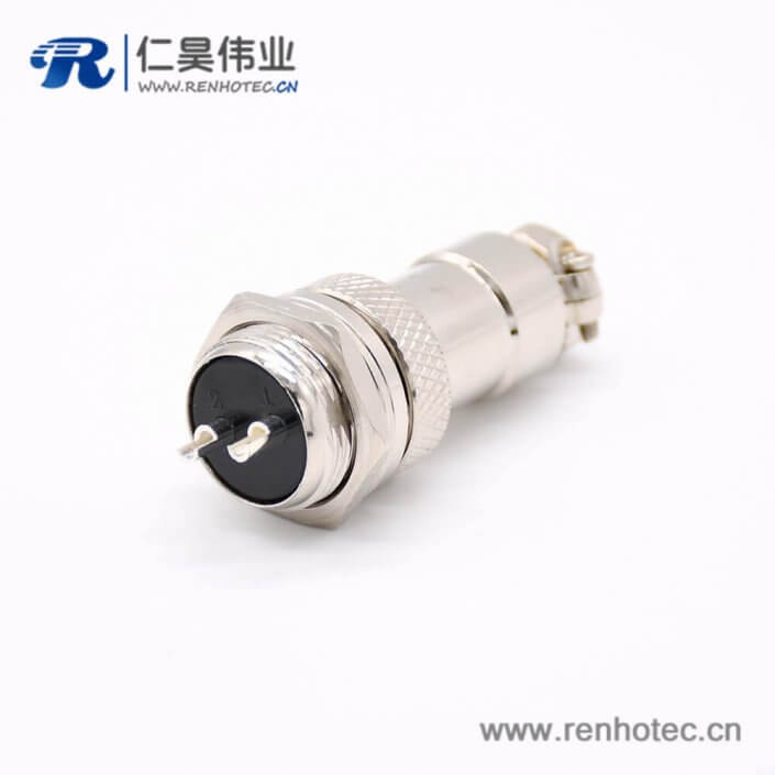 GX16 2芯母插頭轉公插座常規款直式圓形后鎖穿墻焊線連接器