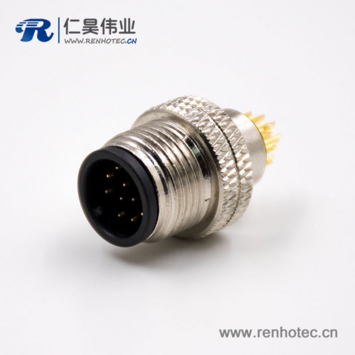 傳感器公頭M12組裝接頭A扣12芯直式帶屏蔽接線焊接式連接器 傳感器公頭M12組裝接頭A扣12芯直式帶屏蔽接線焊接式連接器