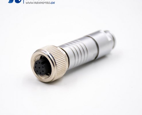 M12母插頭8芯A扣母頭防水180°組裝接頭接線(xiàn)連接器帶屏蔽