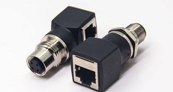 m12插座轉rj45連接器m12A型母頭轉RJ45彎式插座