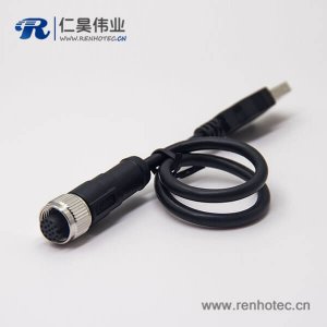 m12轉USB接線180度m12A型17芯轉USB Type A公頭1M AWG26不帶屏蔽