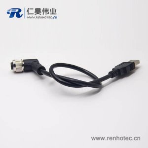 m12母頭彎式17芯工業防水直式公頭不帶屏蔽A編碼插頭轉USB2.01M AWG26