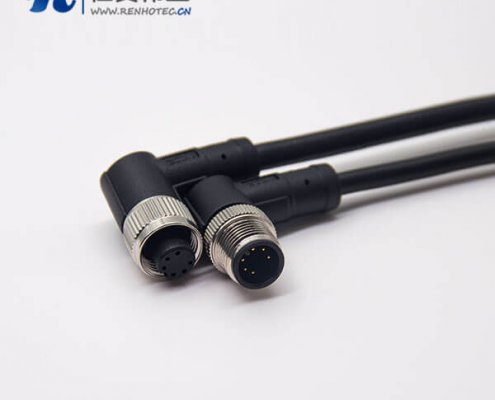 m12電纜彎公頭6芯母頭對(duì)公頭不帶屏蔽A型直式防水1M AWG24