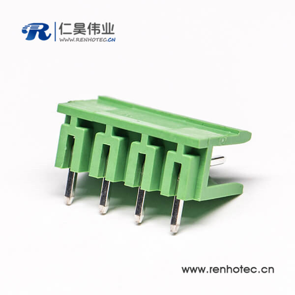綠色彎端子綠色PCB板插拔式4芯彎式穿孔式接線端子
