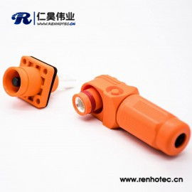 儲(chǔ)能200A橙色塑料電池連接器公母防水彎式插頭對(duì)接直插座單芯8mm銅牌連接