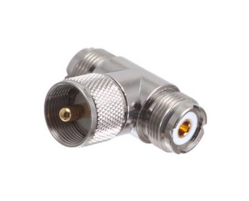 UHF 連接器適配器 T 型公到雙母