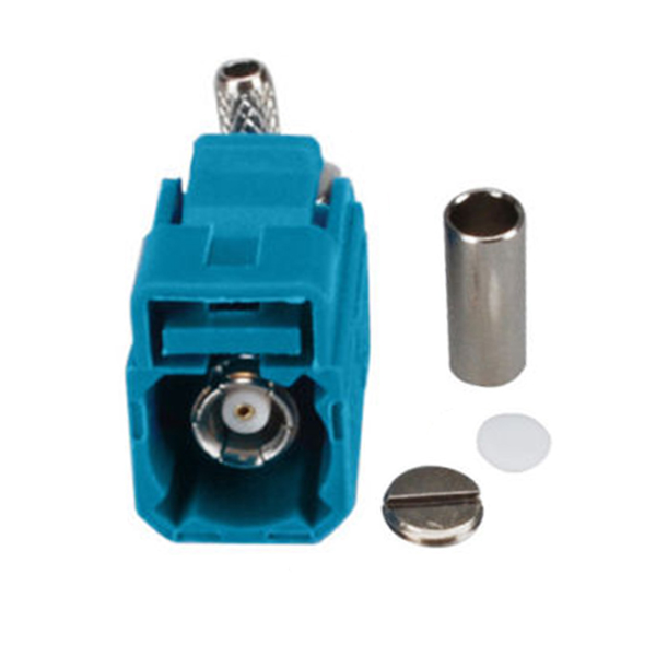 46-1 Fakra連接器母頭 Fakra Z直角水藍色壓接連接器,用于RG174 RG316電纜