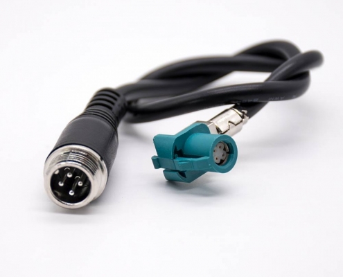 連接器Fakra彎式HSD Z型母頭轉GX12直式4芯公頭組裝線材