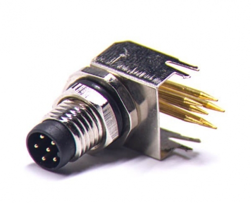 M8彎角PCB板端前鎖連接器A型6芯防水公座傳感器